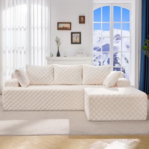 Modular Sectional Sofa L-Shape Couch with Oversized Chaise, Grey Stripe I49459