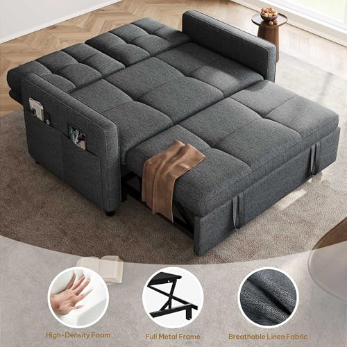 YITAHOME 55" Convertible Sofa Bed 3-in-1 Sleeper Sofa with Iron Frame, Grey L176893