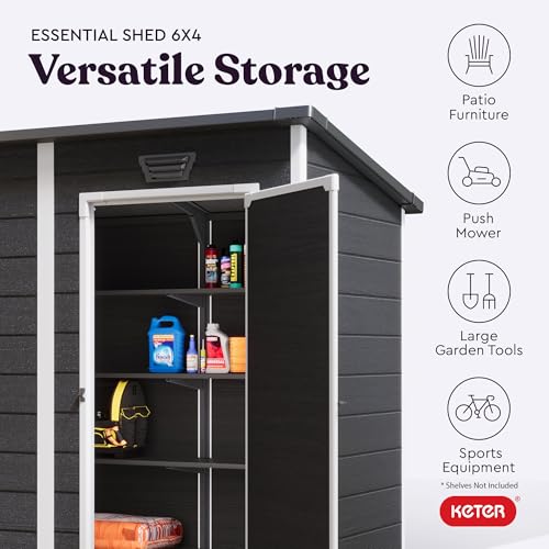 Keter Essential Shed 4x6 Resin Outdoor Storage Shed, Black and White K770
