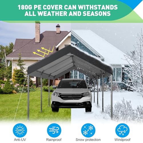 10x20FT Heavy Duty Carport Car Canopy Portable Garage Gray R1808