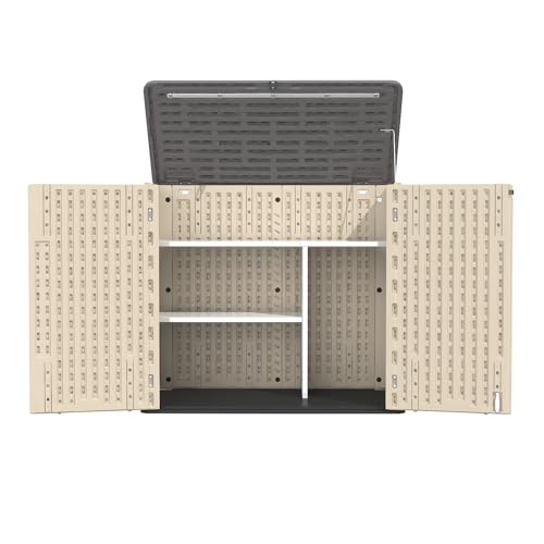 60 Cu.Ft Vertical Outdoor Storage Shed, All-Weather Resin Cabinet, Lockable, Khaki A6694