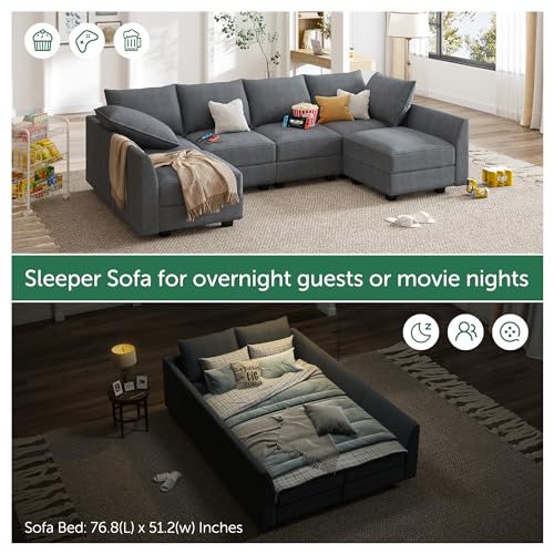 HONBAY Modular Sectional Sofa U Shaped with Storage, Grey G638