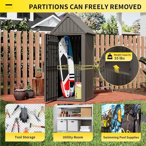 Outdoor Resin Storage Shed with Removable Shelves and Lock Ring, Black S55288