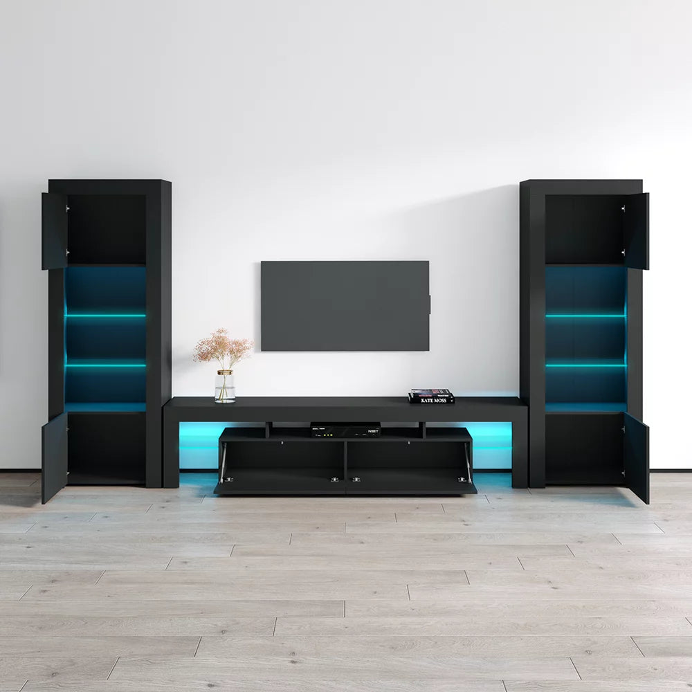 Milano Set 200-BK-BK Modern Wall Unit Entertainment Center C2394