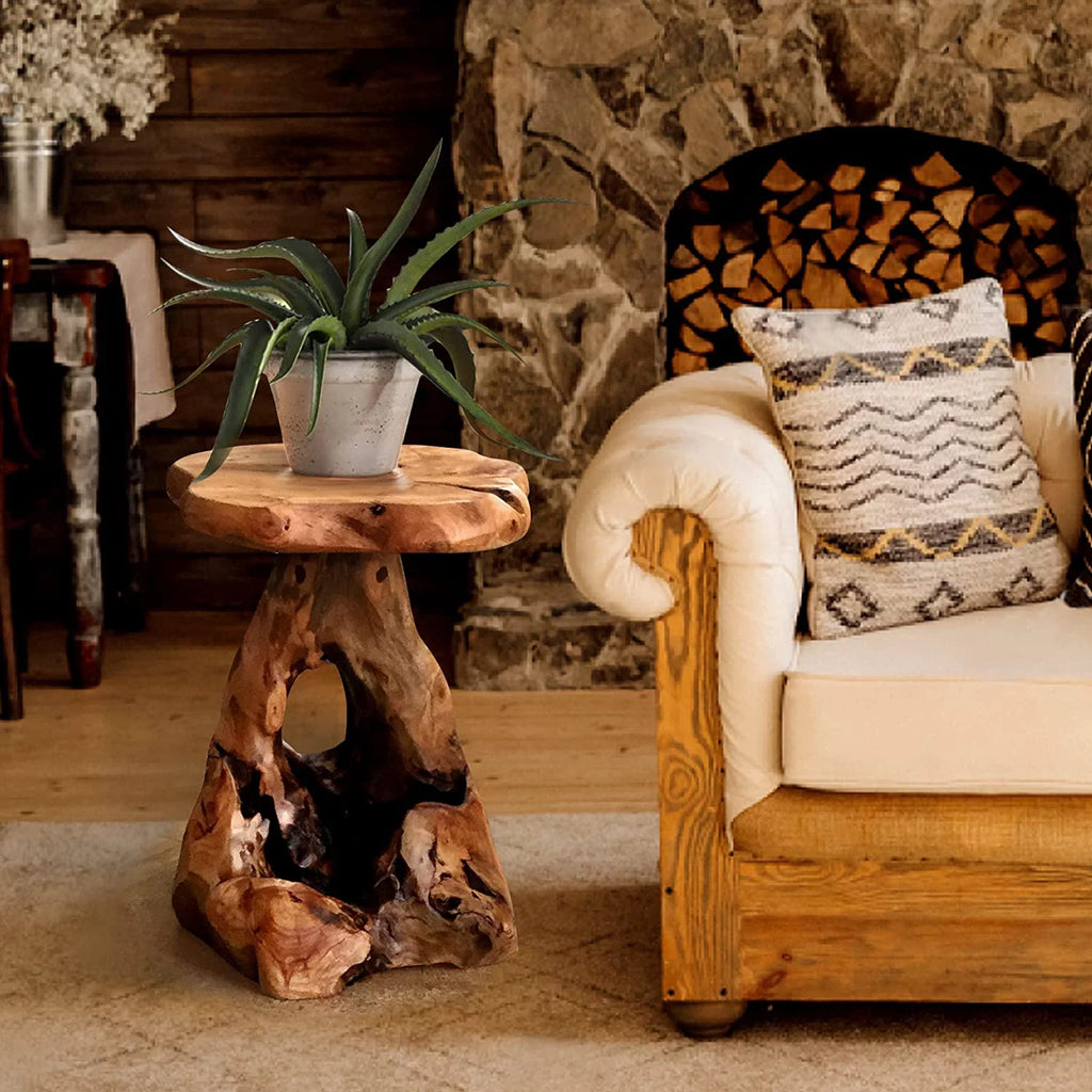 Natural Irregular Cedar Wood Tree Stump End Table Plant Stand C143