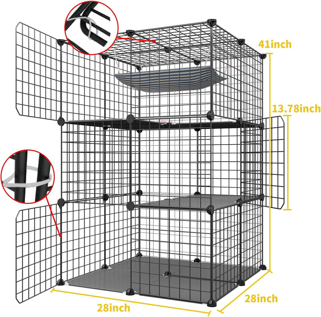 3-Tier Cat Cage Indoor Enclosure DIY Catio Detachable Metal Wire Kennel Black S82365