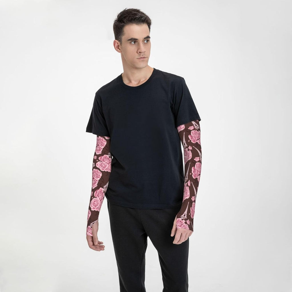 Cooling Arm Sleeves for Men Women UV Protection Pink Flower Tattoo Cover H855101