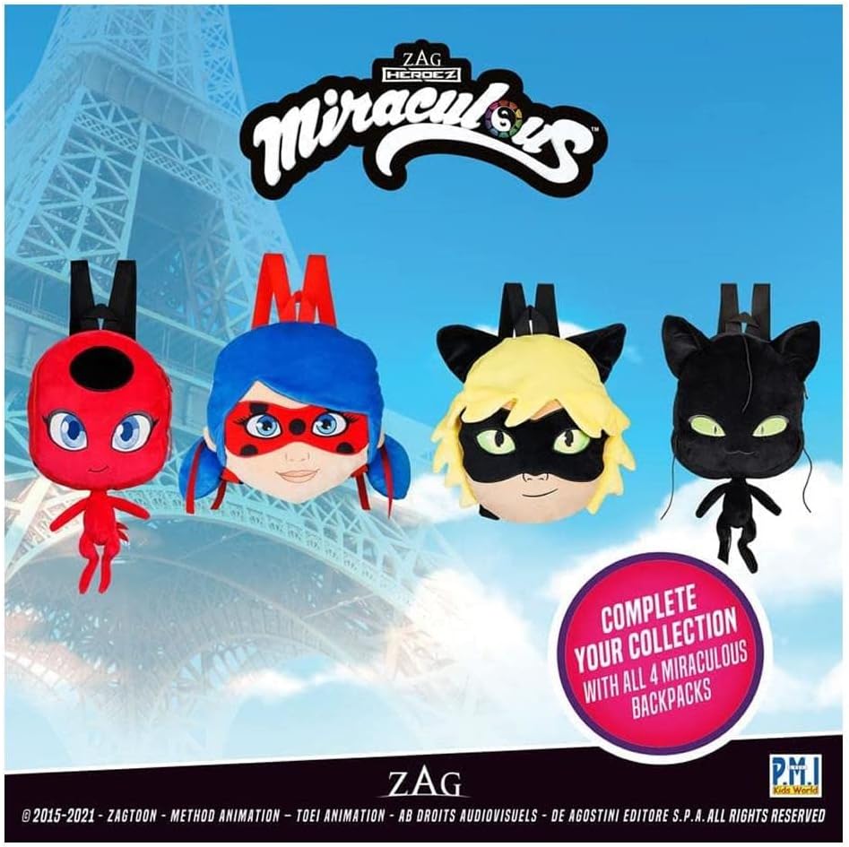 P.M.I. Miraculous Ladybug Plush School Backpack 12-Inch Collectible O676