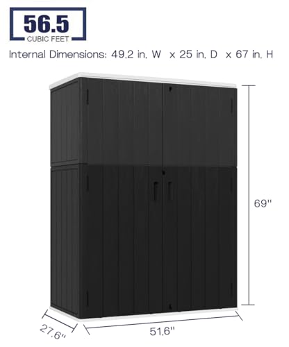 KINYING Outdoor Vertical Storage Shed 57 Cu.ft Waterproof Lockable Brown C842304