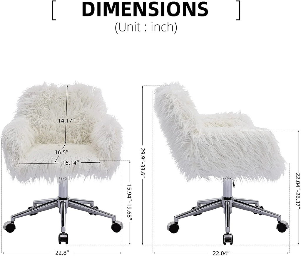 White Faux Fur Swivel Vanity Chair with Back V833