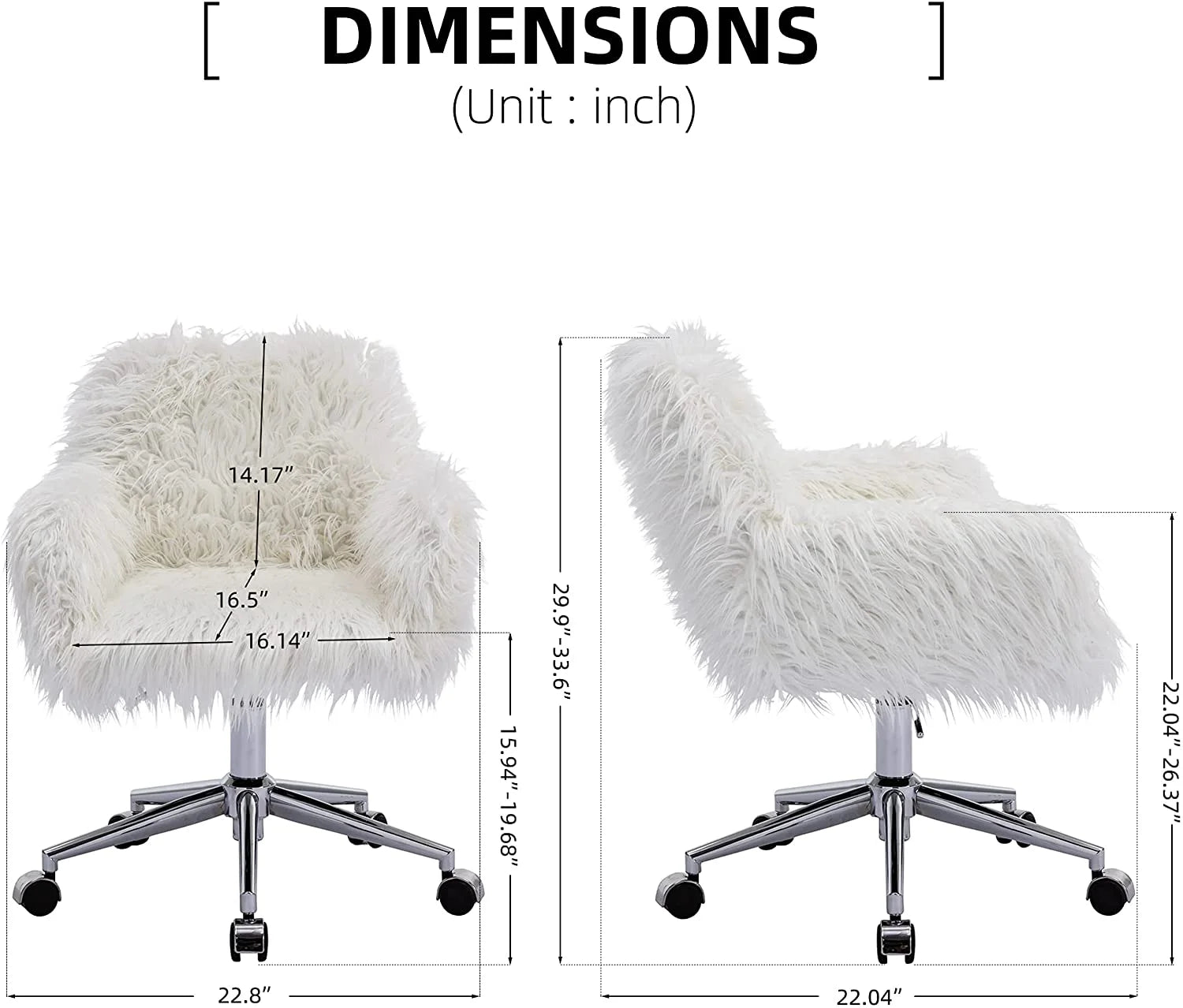 White Faux Fur Swivel Vanity Chair with Back V833