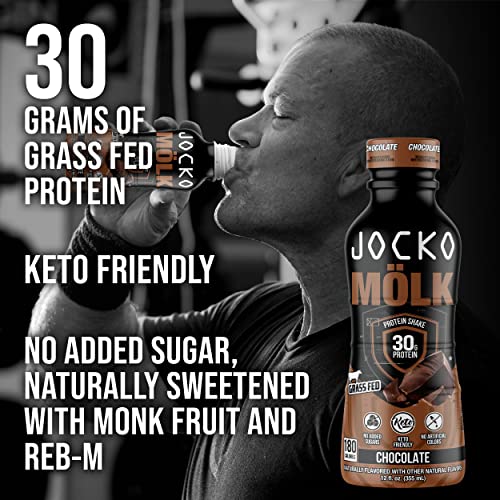 Jocko Mölk 30g Grass Fed Protein Shakes, No Added Sugar, KETO Friendly, 12 FL Oz (Pack of 12) Chocolate V650475