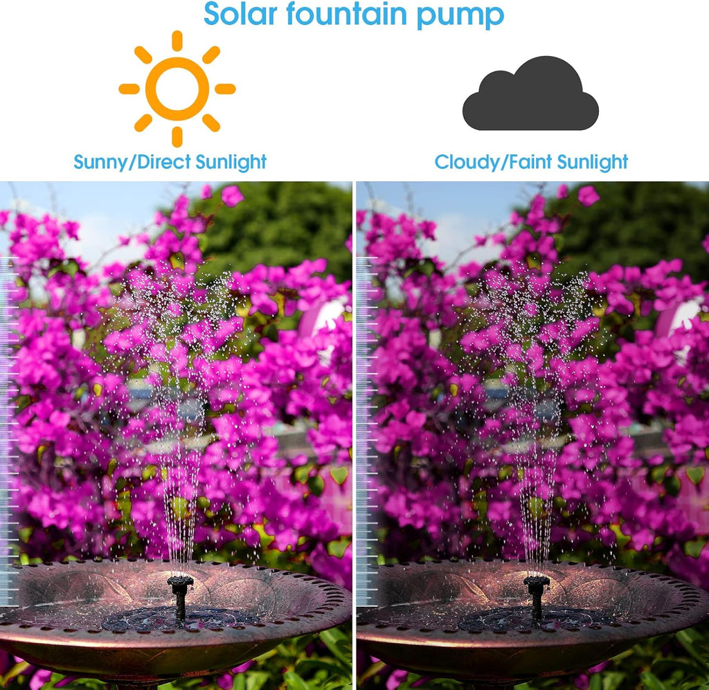 AISITIN 3.5W Solar Fountain Pump with 1500mAh Battery, 6 Nozzles for Bird Bath, Pond, Garden S7693