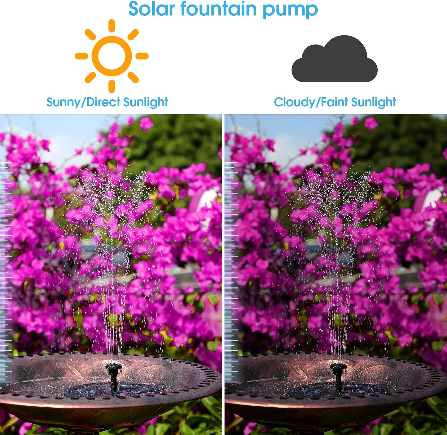 AISITIN 3.5W Solar Fountain Pump with 1500mAh Battery, 6 Nozzles for Bird Bath, Pond, Garden S7693