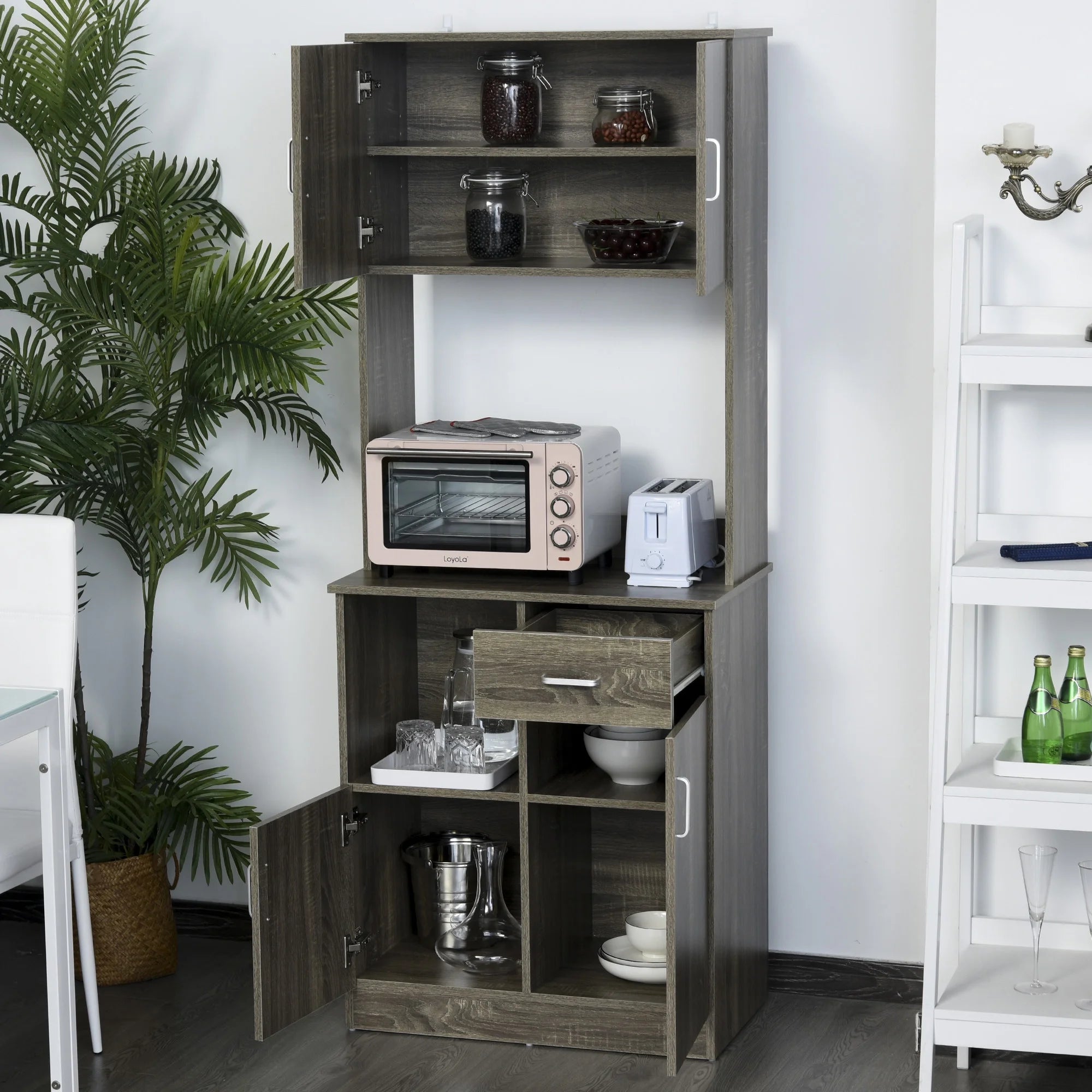 HOMCOM Kitchen Pantry Storage Cabinet with Microwave Stand, Gray P732612